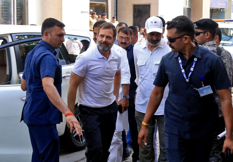 &copy; Reuters. Rahul Gandhi, a senior leader of India's main opposition Congress party, arrives to appear before a court in Surat in the western state of Gujarat, India, March 23, 2023. REUTERS/Stringer