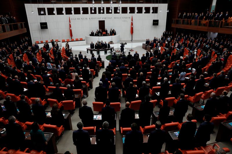 &copy; Reuters. Members of parliament attend the reopenning of the Turkish parliament after the summer recess in Ankara, Turkey, October 1, 2018. REUTERS/Umit Bektas