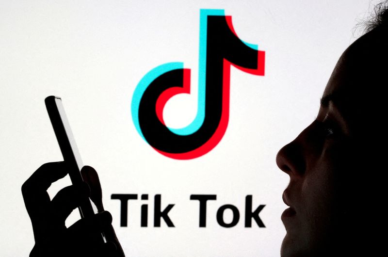 &copy; Reuters. FILE PHOTO: A person holds a smartphone as Tik Tok logo is displayed behind in this picture illustration taken November 7, 2019. Picture taken November 7, 2019. REUTERS/Dado Ruvic