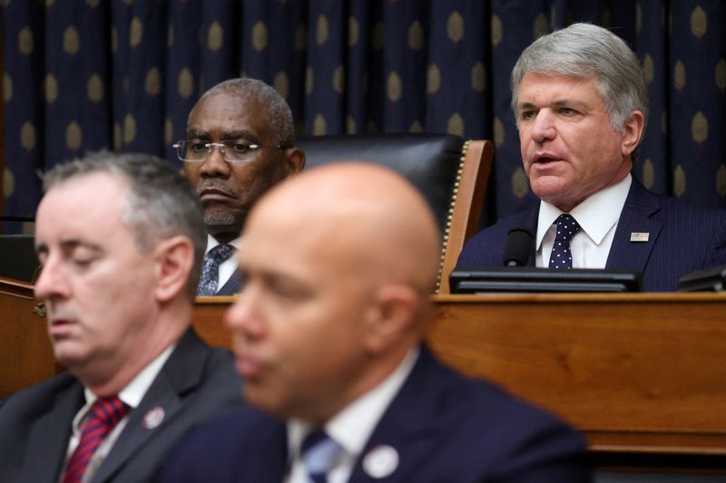 &copy; Reuters. FILE PHOTO: House Foreign Affairs Committee Chairman Gregory Meeks (D-NY) and ranking member Representative Michael McCaul (R-TX) preside as U.S. Secretary of State Antony Blinken testifies on the U.S. withdrawal from Afghanistan at a virtual committee he