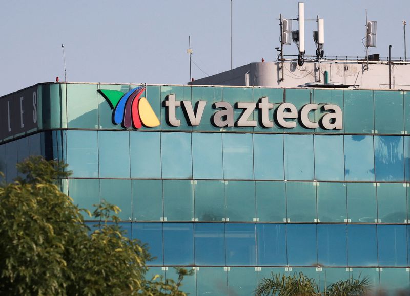 &copy; Reuters. FILE PHOTO: The logo of broadcaster TV Azteca is seen outside its headquarters in Mexico City, Mexico March 22, 2023. REUTERS/Henry Romero