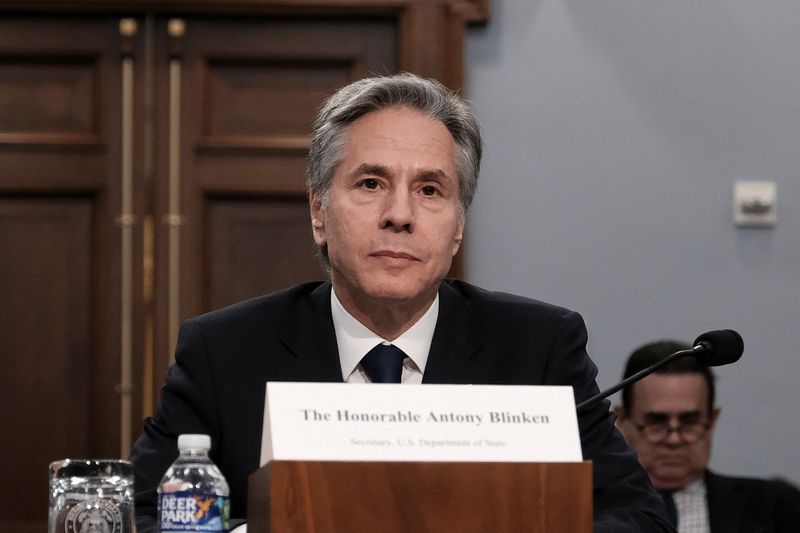 &copy; Reuters. FILE PHOTO: U.S. Secretary of State Antony Blinken testifies at a House Appropriations Committee's State, Foreign Operations, and Related Programs Subcommittee hearing on President Biden's proposed budget request for the Department of State for fiscal yea