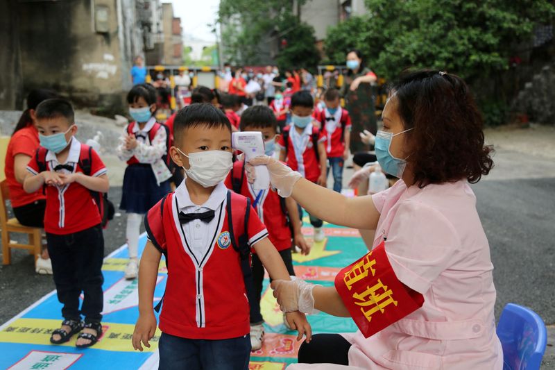 &copy; Reuters.   ３月２３日、中国教育省は、２０２２年の国内幼稚園数が１５年ぶりに減少し、前年比５０００園超減の２８万９２００園になったと発表した。永州の幼稚園で２０２０年５月撮影（２０