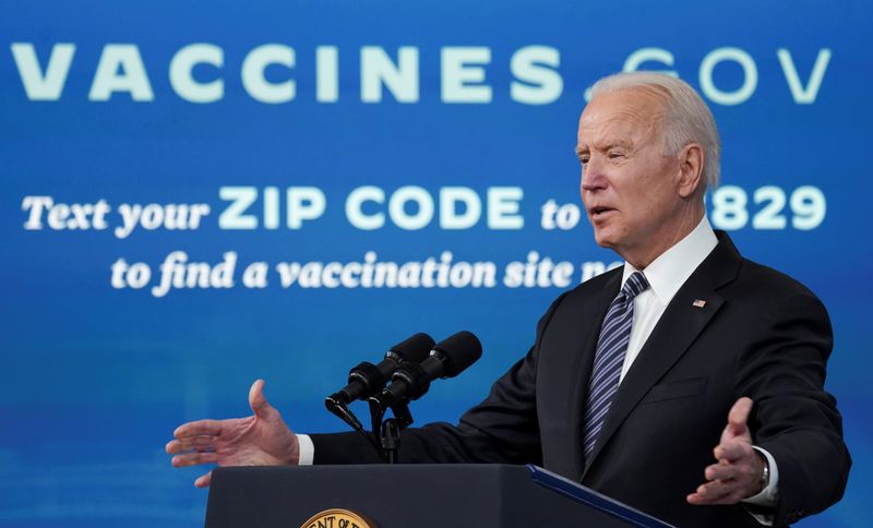 &copy; Reuters. U.S. President Joe Biden speaks about the COVID-19 response and vaccination program at the White House in Washington, U.S., May 12, 2021. REUTERS/Kevin Lamarque