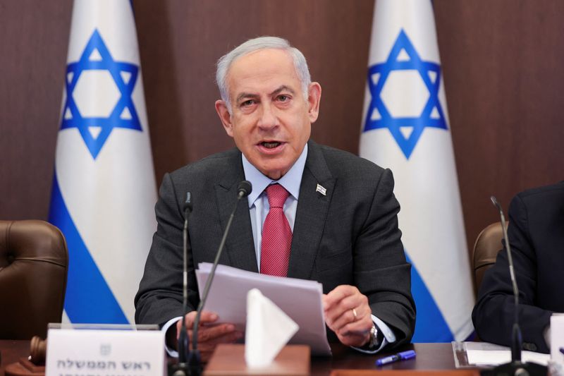 &copy; Reuters. رئيس الوزراء الإسرائيلي بنيامين نتنياهو خلال اجتماع الحكومة الأسبوعي في القدس يوم 19 مارس آذار 2023. صورة لرويترز من ممثل لوكالات الأنباء.