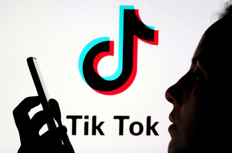 &copy; Reuters. FILE PHOTO: A person holds a smartphone as Tik Tok logo is displayed behind in this picture illustration taken November 7, 2019. Picture taken November 7, 2019. REUTERS/Dado Ruvic//