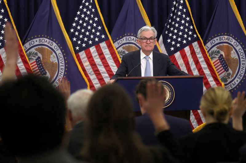 &copy; Reuters. FILE PHOTO: Federal Reserve Chair Jerome Powell participates in a news conference following a two-day meeting of the Federal Open Market Committee (FOMC) in Washington, U.S., March 22, 2023. REUTERS/Leah Millis/File Photo