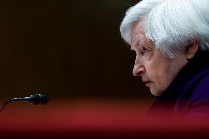 &copy; Reuters. FILE PHOTO: U.S. Treasury Secretary Janet Yellen testifies before a Senate Appropriations Financial Services and General Government Subcommittee hearing on President Biden's proposed budget request for the Department of the Treasury for fiscal year 2024, 