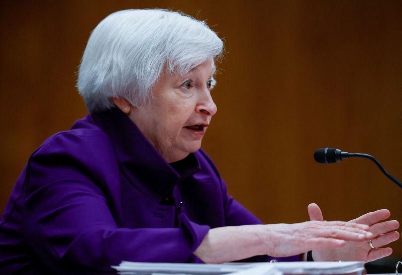 &copy; Reuters. FILE PHOTO: U.S. Treasury Secretary Janet Yellen testifies before a Senate Appropriations Financial Services and General Government Subcommittee hearing on President Biden's proposed budget request for the Department of the Treasury for fiscal year 2024, 