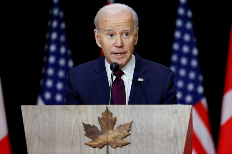 &copy; Reuters. U.S. President Joe Biden speaks during a joint news conference with Canadian Prime Minister Justin Trudeau, in Ottawa, Ontario, Canada, March 24, 2023. REUTERS/Blair Gable
