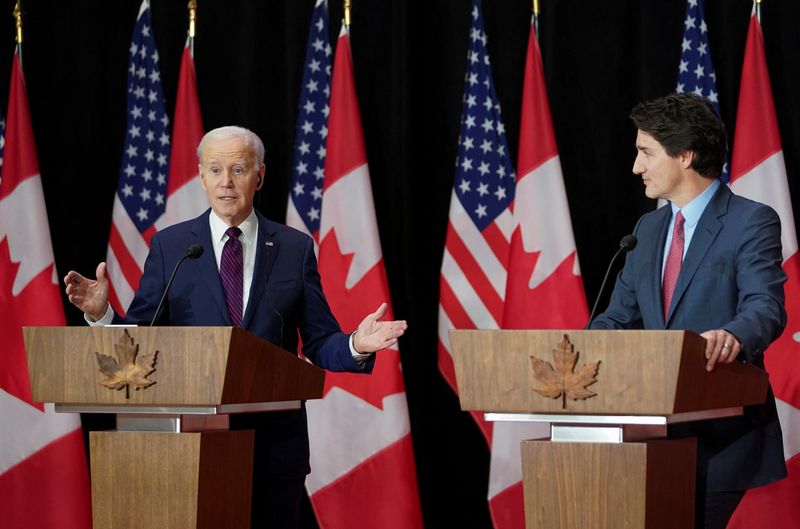 &copy; Reuters. U.S. President Joe Biden speaks during a joint news conference with Canadian Prime Minister Justin Trudeau, in Ottawa, Ontario, Canada, March 24, 2023. REUTERS/Kevin Lamarque