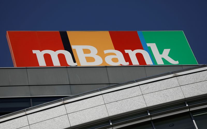 &copy; Reuters. FILE PHOTO: Polish lender mBank bank logo is pictured in Warsaw, Poland, May 10, 2021. REUTERS/Kacper Pempel