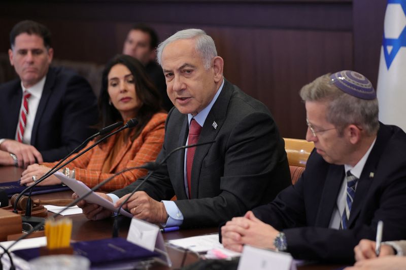 &copy; Reuters. رئيس الوزراء الإسرائيلي بنيامين نتنياهو خلال اجتماع الحكومة الأسبوعي في القدس يوم 19 مارس آذار 2023. صورة لرويترز من ممثل لوكالات الأنباء. 