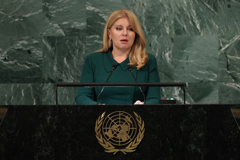 &copy; Reuters. FILE PHOTO: Slovakia's President Zuzana Caputova addresses the 77th Session of the United Nations General Assembly at U.N. Headquarters in New York City, U.S., September 20, 2022. REUTERS/Brendan McDermid/File Photo