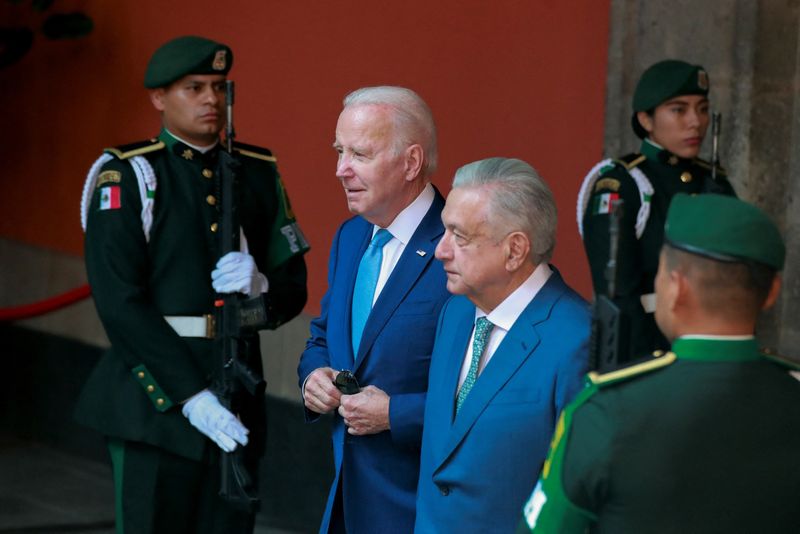 &copy; Reuters. FILE PHOTO: U.S. President Joe Biden meets his Mexican counterpart Andres Manuel Lopez Obrador at North American Leader's Summit, at the National Palace in Mexico City, Mexico January 10, 2023. REUTERS/Henry Romero