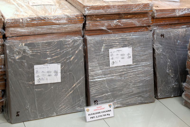 &copy; Reuters. Drugs seized in an operation carried out by the National Police of Peru in the Callao Port Terminal are ready to be presented to the media, in Lima, Peru March 27, 2023. REUTERS/Sebastian Castaneda