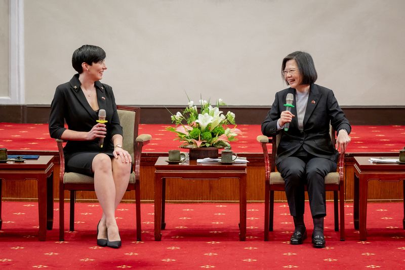 &copy; Reuters. The Speaker of the Chamber of the Deputies of Czech Republic Marketa Pekarova Adamova meets Taiwan's President Tsai Ing-wen at the presidential office in Taipei, Taiwan in this handout picture released March 27, 2023. Taiwan Presidential Office/Handout vi