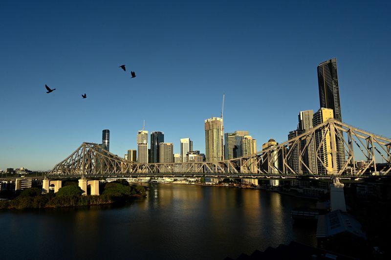 &copy; Reuters. FILE PHOTO: A view of the city skyline of Brisbane, the city expected to be announced as host for the 2032 Olympic Games, in Brisbane, Australia, July 4, 2021. REUTERS/Jaimi Joy