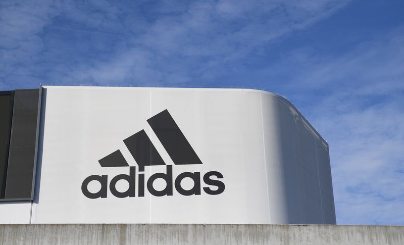 &copy; Reuters. FILE PHOTO: The Adidas logo is pictured during celebrations for German sports apparel maker Adidas' 70th anniversary at the company's headquarters in Herzogenaurach, Germany, August 9, 2019. REUTERS/Andreas Gebert