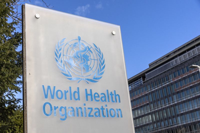 &copy; Reuters. FILE PHOTO: The World Health Organisation (WHO) logo is seen near its headquarters in Geneva, Switzerland, February 2, 2023. REUTERS/Denis Balibouse
