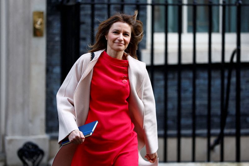 &copy; Reuters. FILE PHOTO: British Secretary of State for Culture, Media, and Sport Lucy Frazer walks on Downing Street in London, Britain March 15, 2023. REUTERS/Peter Nicholls