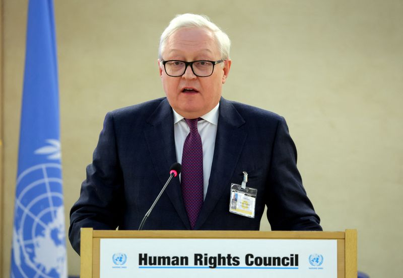 &copy; Reuters. نائب وزير الخارجية الروسي سيرجي ريابكوف خلال جلسة لمجلس حقوق الإنسان في الأمم المتحدة في جنيف بتاريخ الثاني من مارس آذار 2023. تصوير: دينيس با