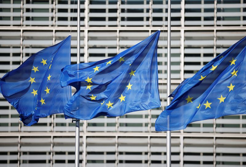 &copy; Reuters. FILE PHOTO-European Union flags fly outside the?European?Commission headquarters in Brussels, Belgium, March 1, 2023.REUTERS/Johanna Geron