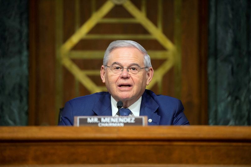 &copy; Reuters. FILE PHOTO: Senator Bob Menendez (D-NJ), speaks during a Senate Foreign Relations Committee hearing on the Fiscal Year 2023 Budget at the Capitol in Washington, U.S., April 26, 2022. Bonnie Cash/Pool via REUTERS