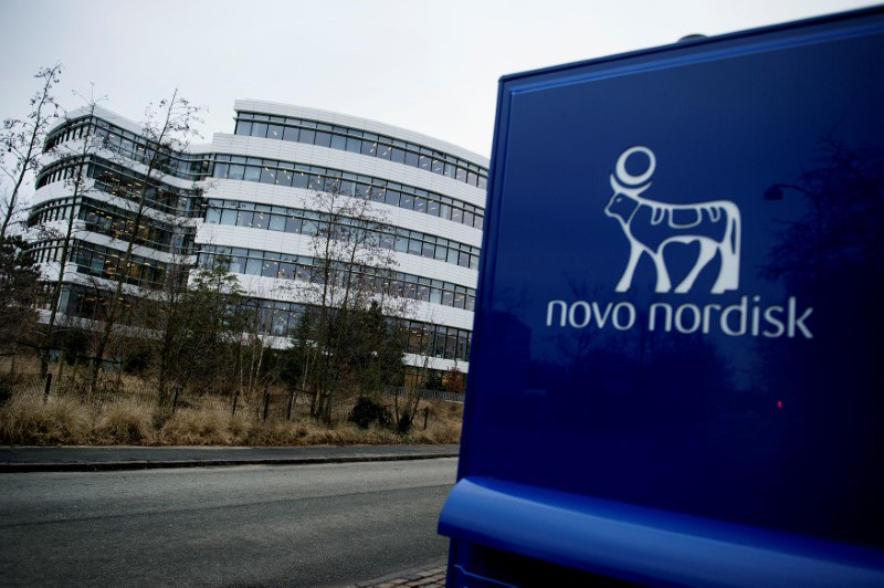 &copy; Reuters. FILE PHOTO: Novo Nordisk logo is seen in Bagsvaerd outside of Copenhagen, Denmark February 1, 2017. Scanpix Denmark/Liselotte Sabroe via REUTERS    