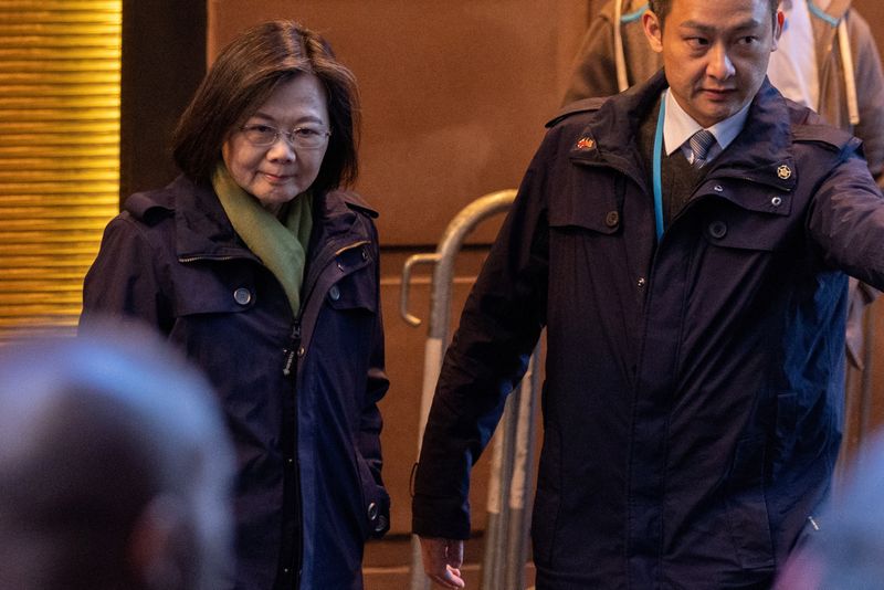 © Reuters. Taiwan's  President Tsai Ing-wen departs the Lotte Hotel in Manhattan in New York City, New York, U.S., March 30, 2023. REUTERS/Jeenah Moon