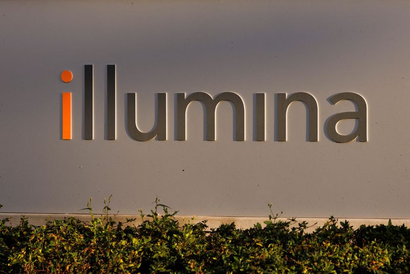 &copy; Reuters. FILE PHOTO: A sign at the front entrance to the global headquarters of Illumina is pictured in San Diego, California, U.S., November 28, 2022. REUTERS/Mike Blake