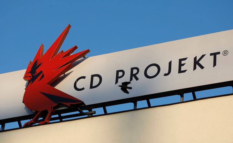 &copy; Reuters. FILE PHOTO: A bird flies in front of the Cd Projekt logo at its headquarters in Warsaw, Poland January 21, 2020. REUTERS/Kacper Pempel