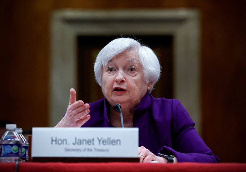 &copy; Reuters. FILE PHOTO: U.S. Treasury Secretary Janet Yellen testifies before a Senate Appropriations Financial Services and General Government Subcommittee hearing on President Biden's proposed budget request for the Department of the Treasury for fiscal year 2024, 