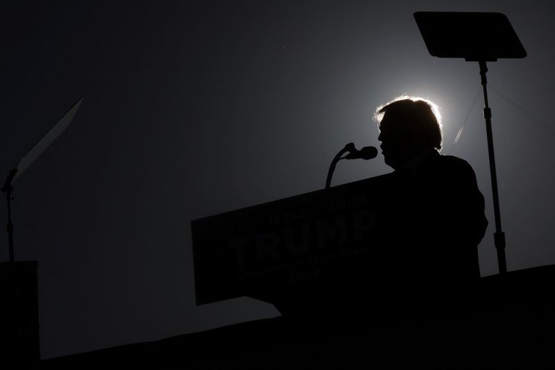 &copy; Reuters. FILE PHOTO: Former U.S. President Donald Trump speaks during the first rally for his re-election campaign at Waco Regional Airport in Waco, Texas, U.S., March 25, 2023. REUTERS/Leah Millis