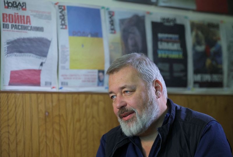 &copy; Reuters. FILE PHOTO: Dmitry Muratov, Nobel Peace Prize laureate and editor-in-chief of the investigative newspaper Novaya Gazeta, attends an interview with Reuters in Moscow, Russia September 22, 2022. REUTERS/Evgenia Novozhenina