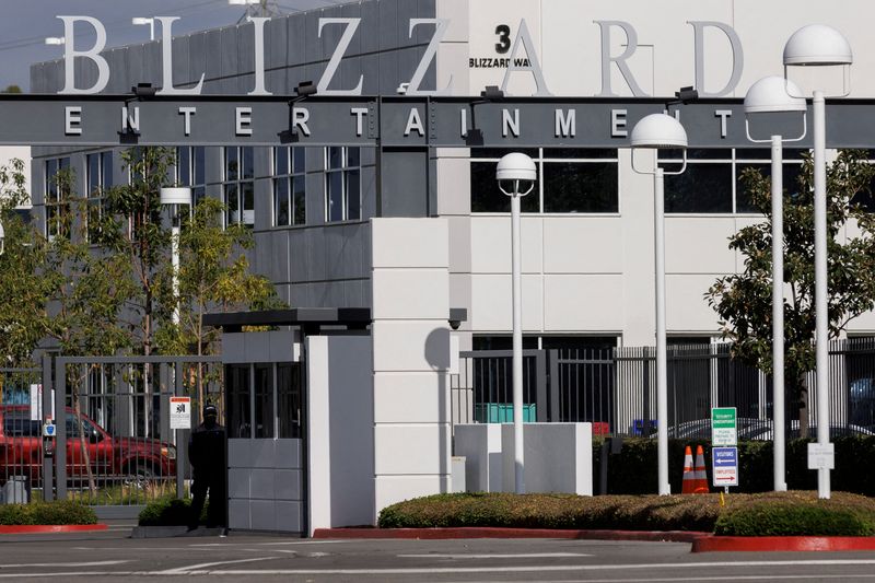 &copy; Reuters. FILE PHOTO: A view shows Blizzard Entertainment's campus, after Microsoft Corp announced the purchase of Activision Blizzard for $68.7 billion in the biggest gaming industry deal in history, in Irvine, California, U.S., January 18, 2022.   REUTERS/Mike Bl