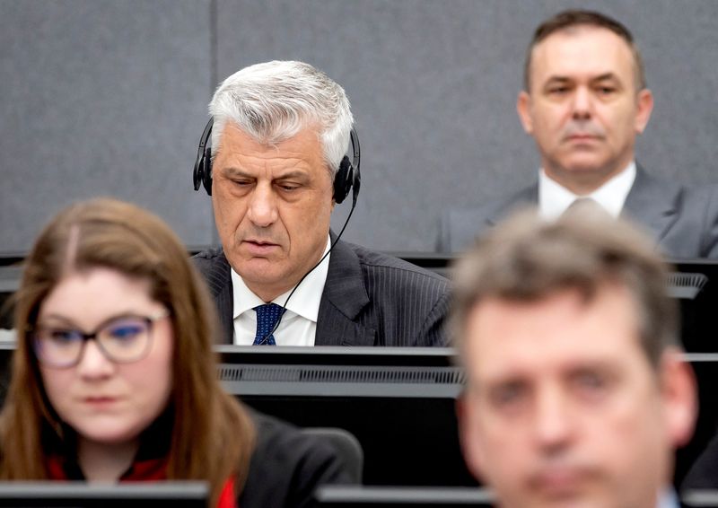 &copy; Reuters. Former Kosovo President Hashim Thaci attends his war crimes trial in The Hague, Netherlands April 3, 2023.   Koen van Weel/Pool via REUTERS
