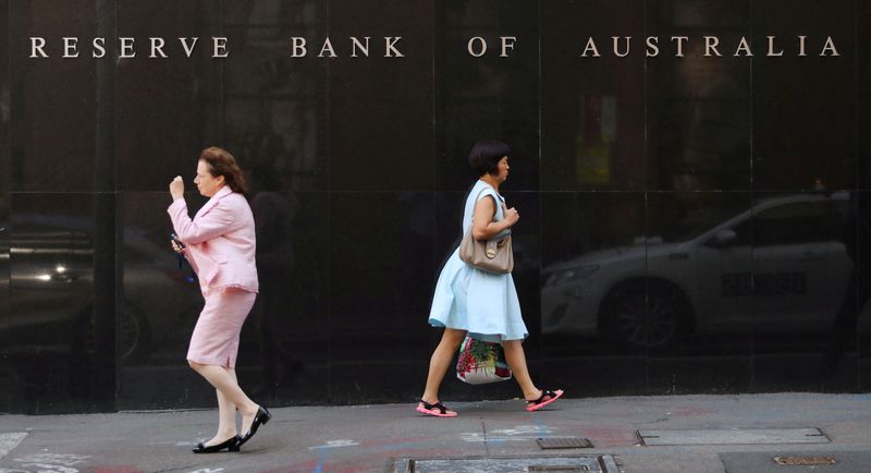 &copy; Reuters. FILE PHOTO: Two women walk next to the Reserve Bank of Australia headquarters in central Sydney, Australia February 6, 2018. REUTERS/Daniel Munoz/File Photo  