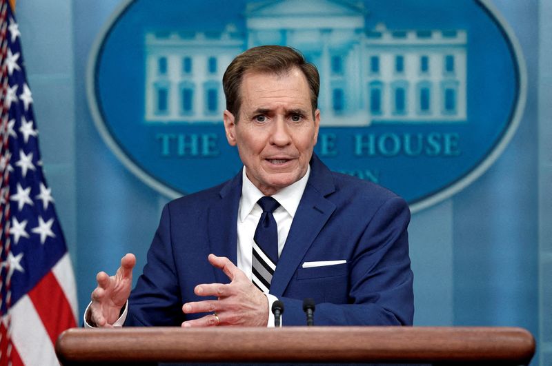 &copy; Reuters. FILE PHOTO: White House national security spokesperson John Kirby answers questions during the daily press briefing at the White House in Washington, U.S., February 17, 2023. REUTERS/Evelyn Hockstein/File Photo