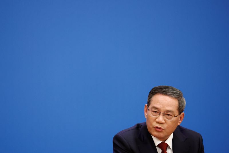 &copy; Reuters. 中国の李強首相（写真）は４日、ロシアのミシュスチン首相と電話会談を行った。３月の代表撮影。（2023年　ロイター）