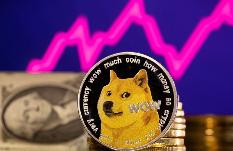 &copy; Reuters. Foto de archivo ilustrativa de una representación de la criptomoneda dogecoin rente a un gráico de acciones 
Ene  24, 2022. REUTERS/Dado Ruvic/ 