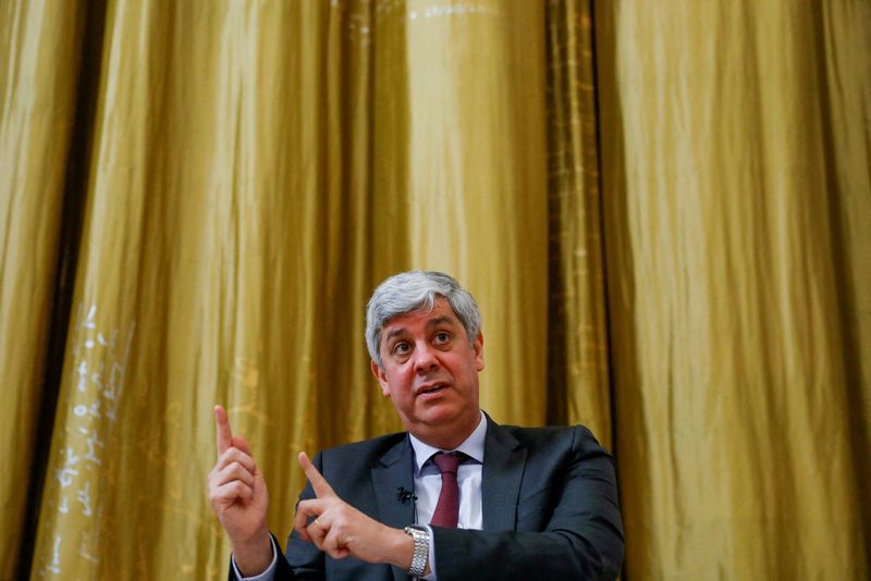 &copy; Reuters. FILE PHOTO: European Central Bank (ECB) governing council member Mario Centeno speaks during an interview with Reuters, in Lisbon, Portugal, March 15, 2021. REUTERS/Pedro Nunes/File Photo