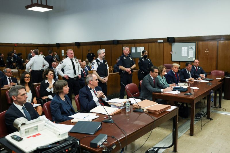 &copy; Reuters. Former U.S. President Donald Trump appears in court for an arraignment on charges stemming from his indictment by a Manhattan grand jury following a probe into hush money paid to porn star Stormy Daniels, in New York City, U.S., April 4, 2023. REUTERS/And