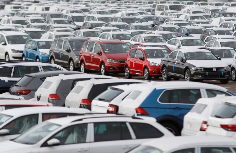 &copy; Reuters. FILE PHOTO: Imported cars are parked in a storage area at Sheerness port, Sheerness, Britain, October 24, 2017.  Picture taken October 24, 2017.  REUTERS/Peter Nicholls
