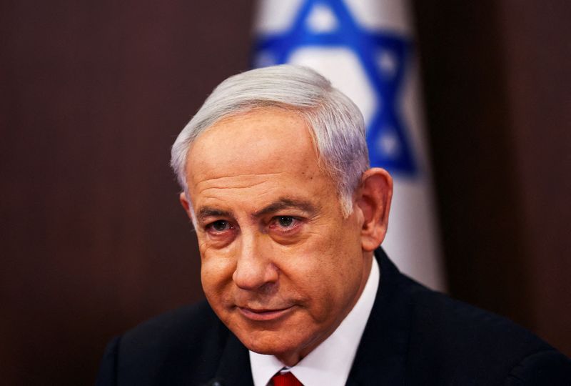 &copy; Reuters. رئيس الوزراء الإسرائيلي بنيامين نتنياهو خلال اجتماع الحكومة الأسبوعي في الثاني من أبريل نيسان 2023. صورة لرويترز من ممثل لوكالات الأنباء.