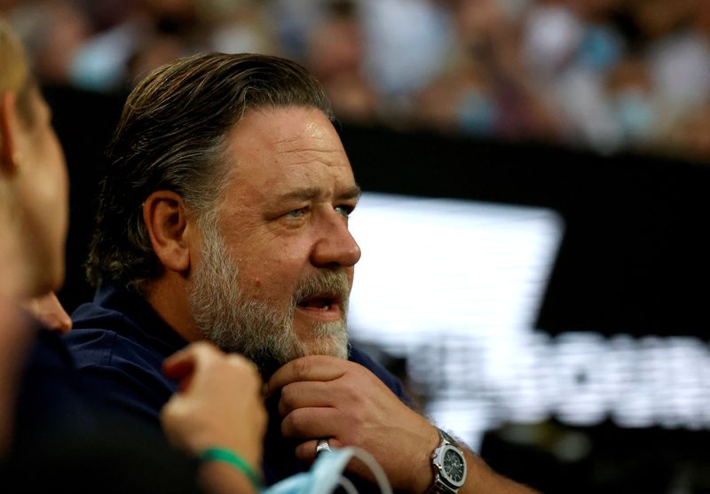 &copy; Reuters. Ator Russell Crowe assiste partida do Aberto da Austrália de tênis em Melbourne
29/01/2022 REUTERS/Asanka Brendon Ratnayake