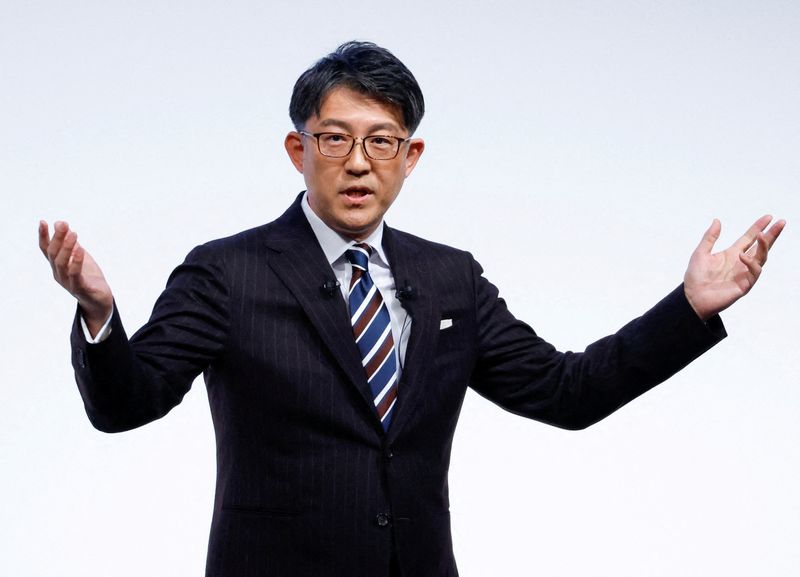 &copy; Reuters. FILE PHOTO: Toyota Motor Corp. incoming President and Chief Executive Koji Sato attends a news conference in Tokyo, Japan February 13, 2023.  REUTERS/Issei Kato