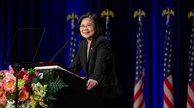 &copy; Reuters. Presidente de Taiwan, Tsai Ing-wen, participa de um evento com membros da comunidade taiwanesa, em Los Angeles
06/04/2023
Taiwan Presidential Office/Handout via REUTERS 