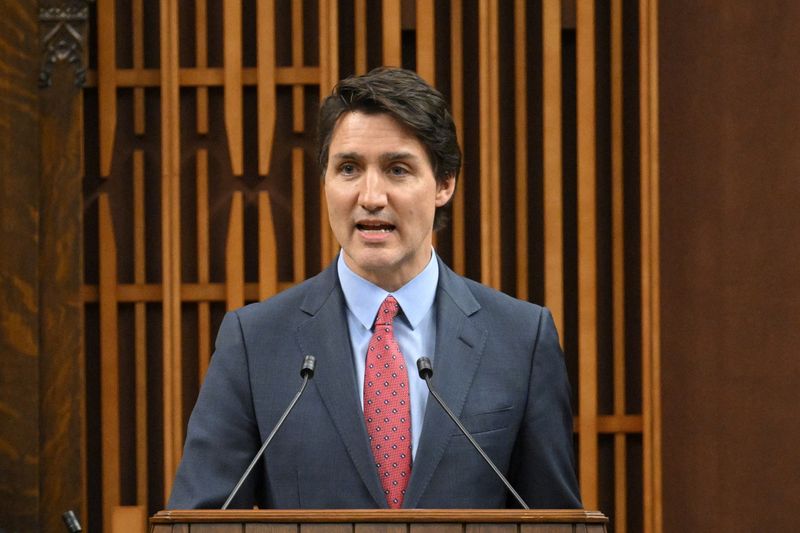 © Reuters. رئيس الوزراء الكندي جاستن ترودو في البرلمان بأوتاوا يوم 24 مارس آذار 2023. صورة لرويترز من ممثل لوكالات الأنباء.
