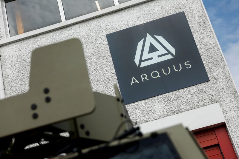 &copy; Reuters. The logo of Arquus, a unit of Volvo AB, is pictured at the production plant in Limoges, France, April 6, 2023. REUTERS/Benoit Tessier